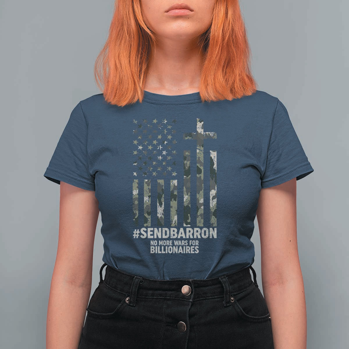 Send Barron T Shirt For Women Vintage American Flag Camo Hashtag Protest Meme