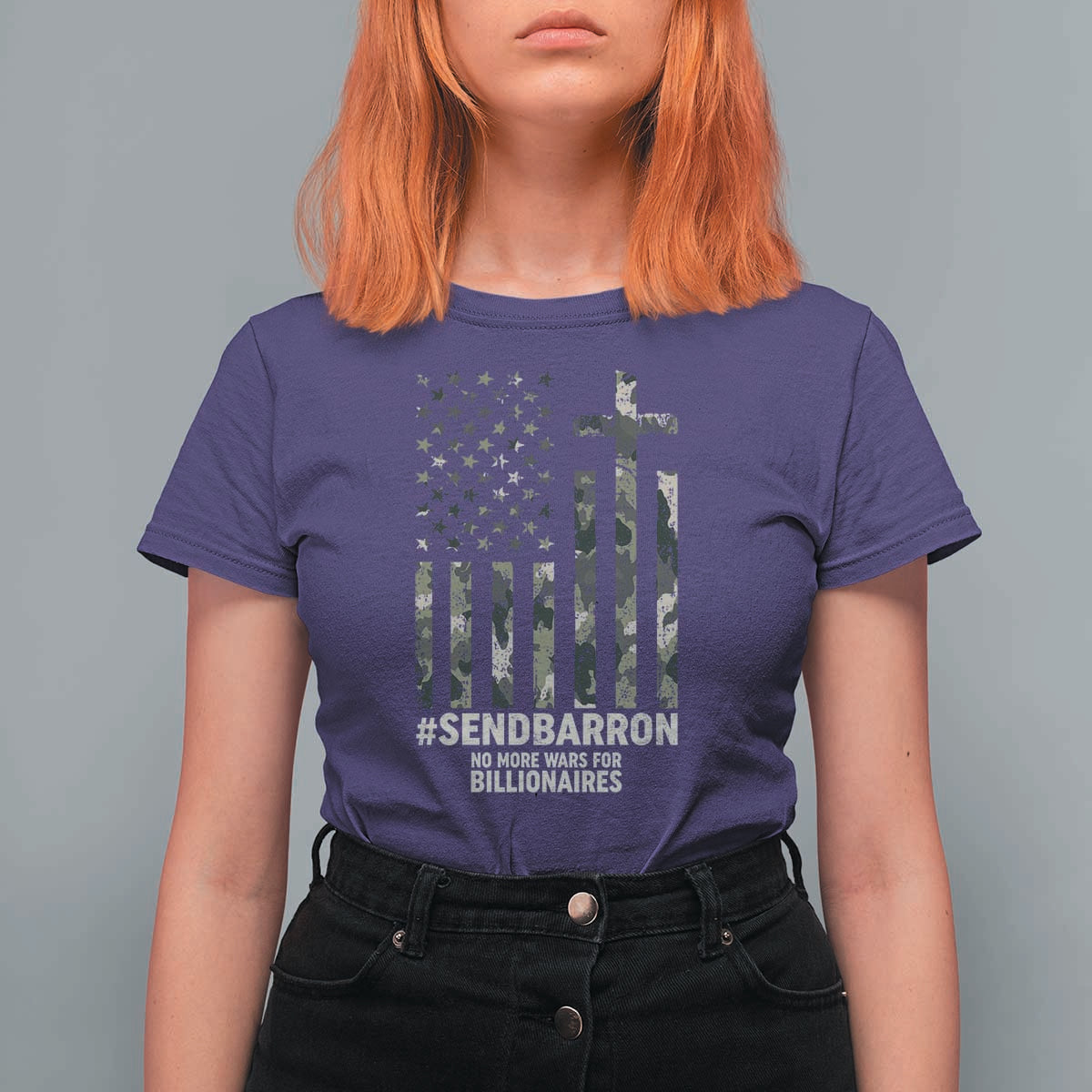 Send Barron T Shirt For Women Vintage American Flag Camo Hashtag Protest Meme