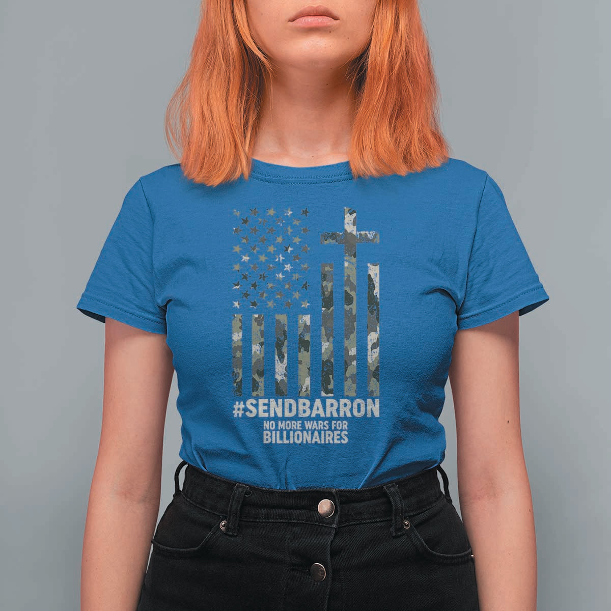 Send Barron T Shirt For Women Vintage American Flag Camo Hashtag Protest Meme