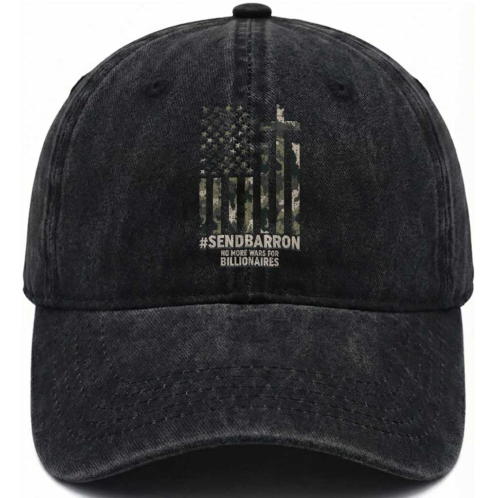 Send Barron Washed Cotton Baseball Cap Vintage American Flag Camo Hashtag Protest Meme