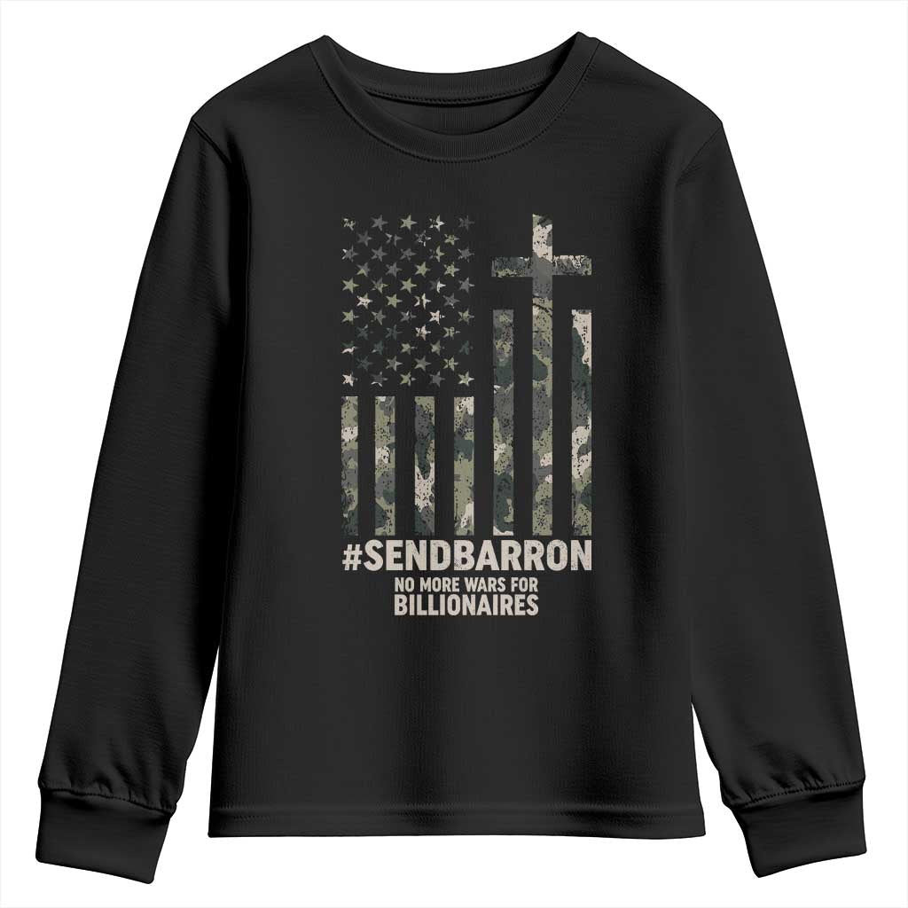 Send Barron Youth Sweatshirt Vintage American Flag Camo Hashtag Protest Meme