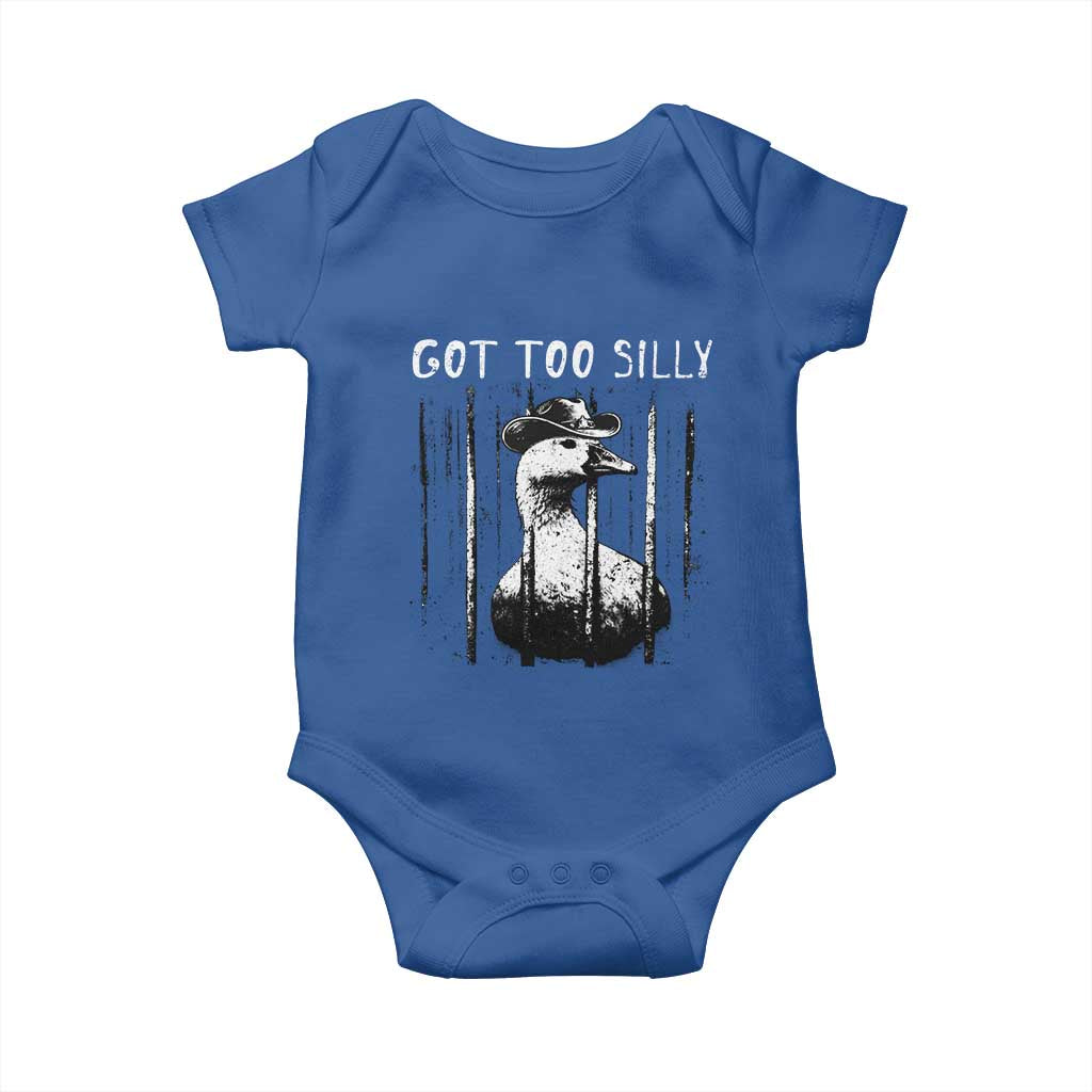 Got Too Silly Goose Meme Baby Onesie Funny Cowboy Goose Jailbird Prison