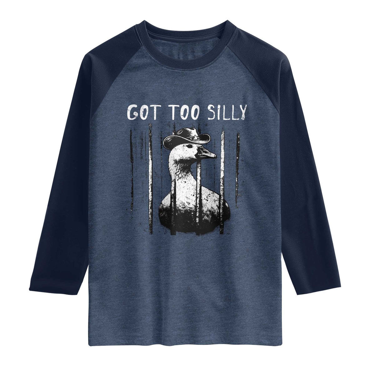 Got Too Silly Goose Meme Raglan Shirt Funny Cowboy Goose Jailbird Prison