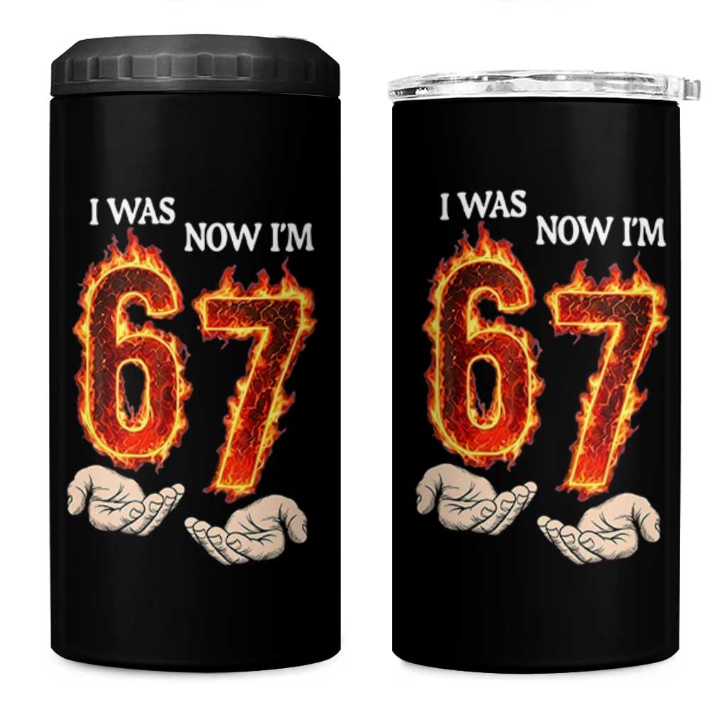 I Was 6 Now I'm 7 Birthday 4 in 1 Can Cooler Tumbler Funny Six Seven Meme 67 Flame