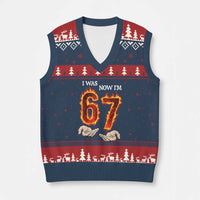 I Was 6 Now I'm 7 Birthday V-Neck Knit Sweater Vest Funny Six Seven Meme 67 Flame