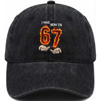 I Was 6 Now I'm 7 Birthday Washed Cotton Baseball Cap Funny Six Seven Meme 67 Flame