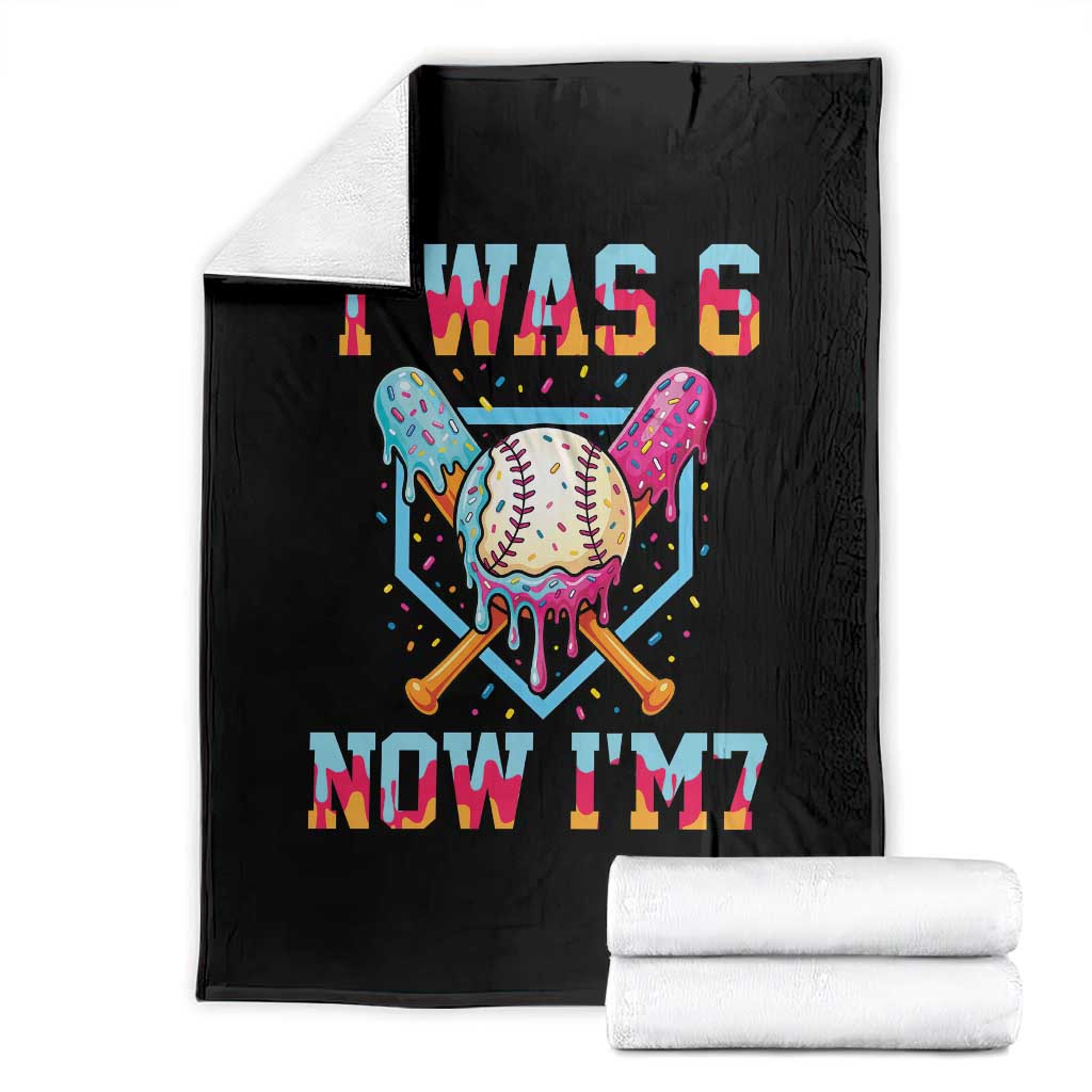 I Was 6 Now I'm 7 Throw Blanket Baseball Ice Cream Drip Number 67 Player 67th Birthday