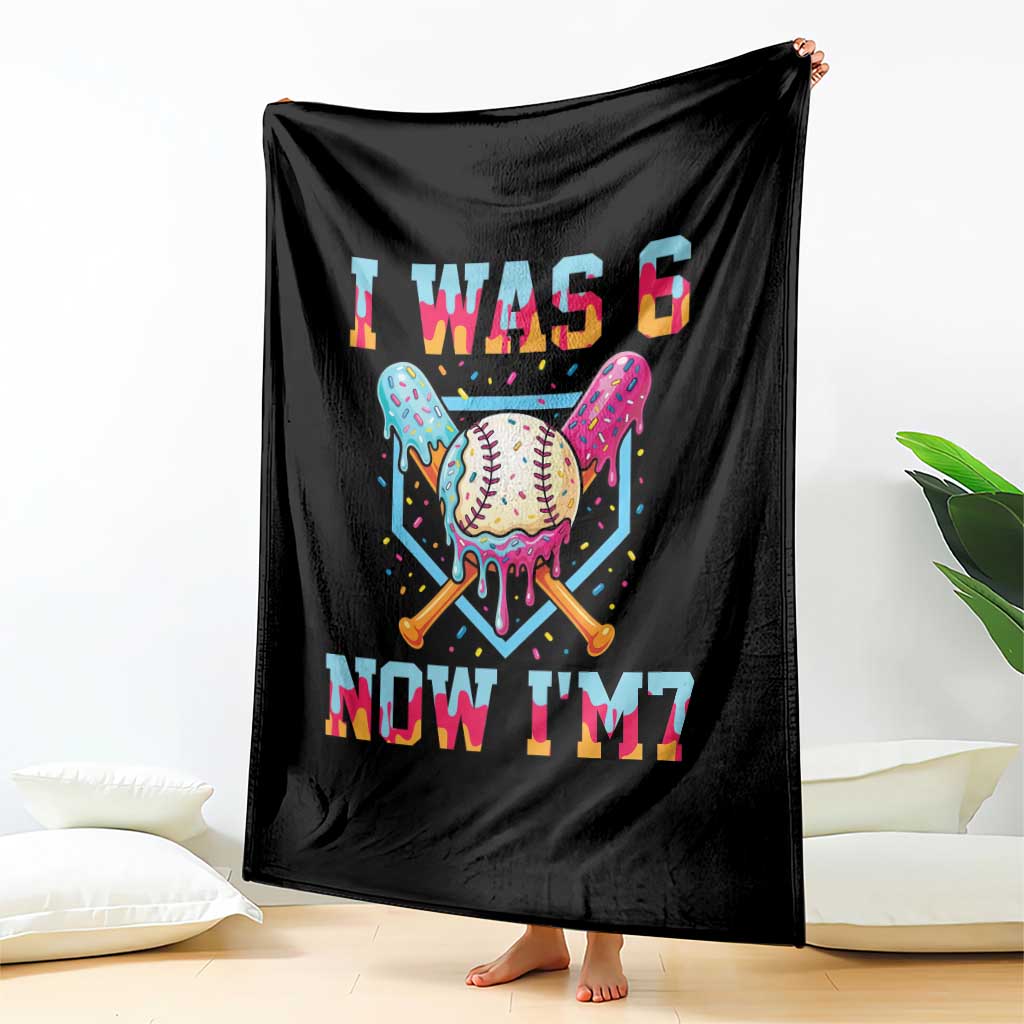 I Was 6 Now I'm 7 Throw Blanket Baseball Ice Cream Drip Number 67 Player 67th Birthday