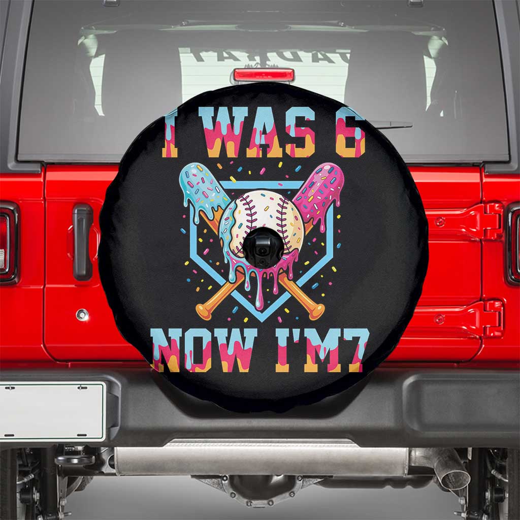 I Was 6 Now I'm 7 Spare Tire Cover Baseball Ice Cream Drip Number 67 Player 67th Birthday