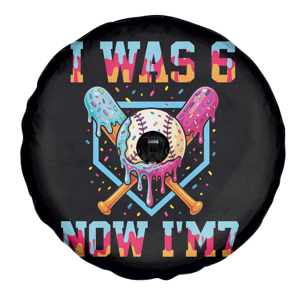 I Was 6 Now I'm 7 Spare Tire Cover Baseball Ice Cream Drip Number 67 Player 67th Birthday