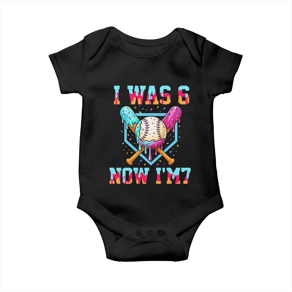 I Was 6 Now I'm 7 Baby Onesie Baseball Ice Cream Drip Number 67 Player 67th Birthday