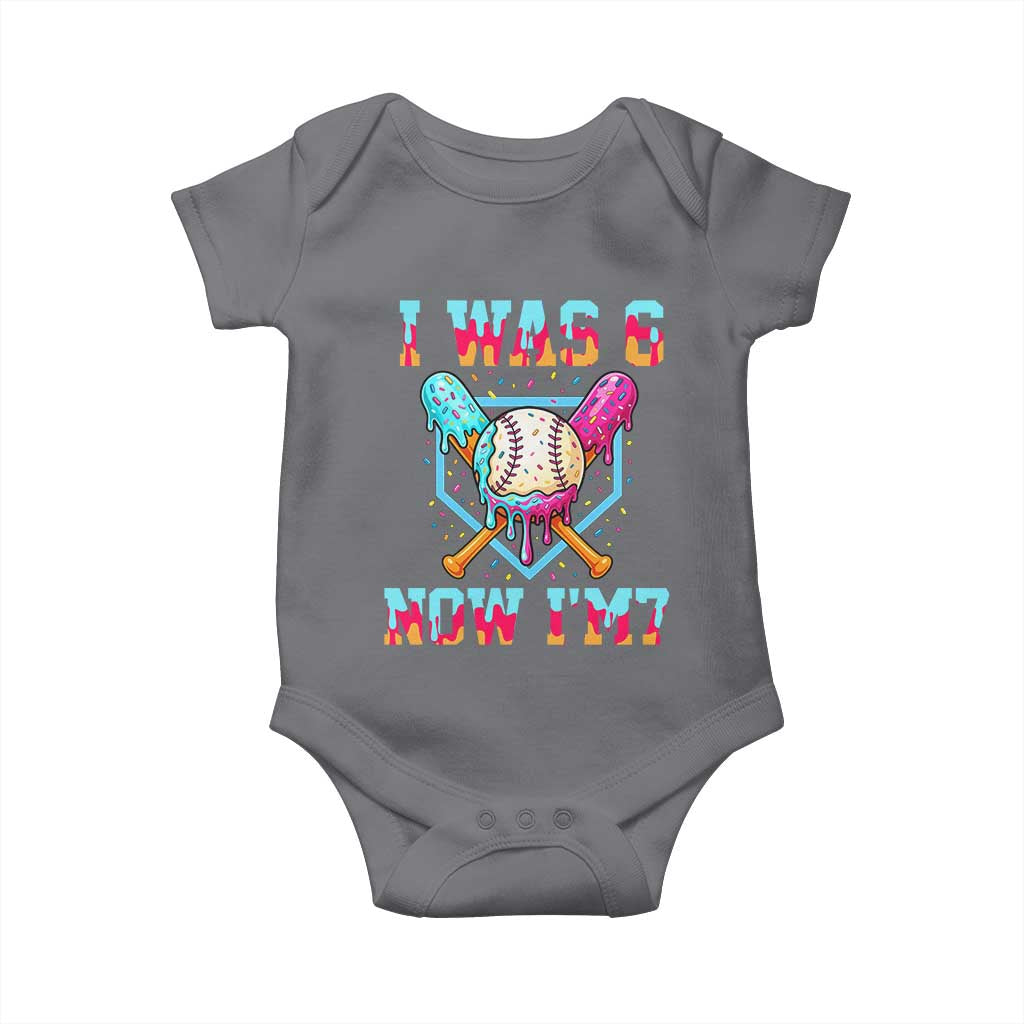 I Was 6 Now I'm 7 Baby Onesie Baseball Ice Cream Drip Number 67 Player 67th Birthday
