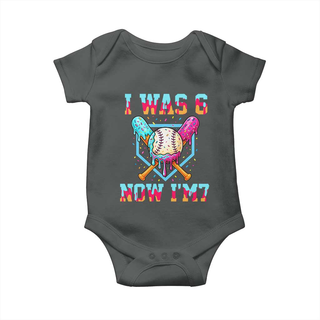 I Was 6 Now I'm 7 Baby Onesie Baseball Ice Cream Drip Number 67 Player 67th Birthday