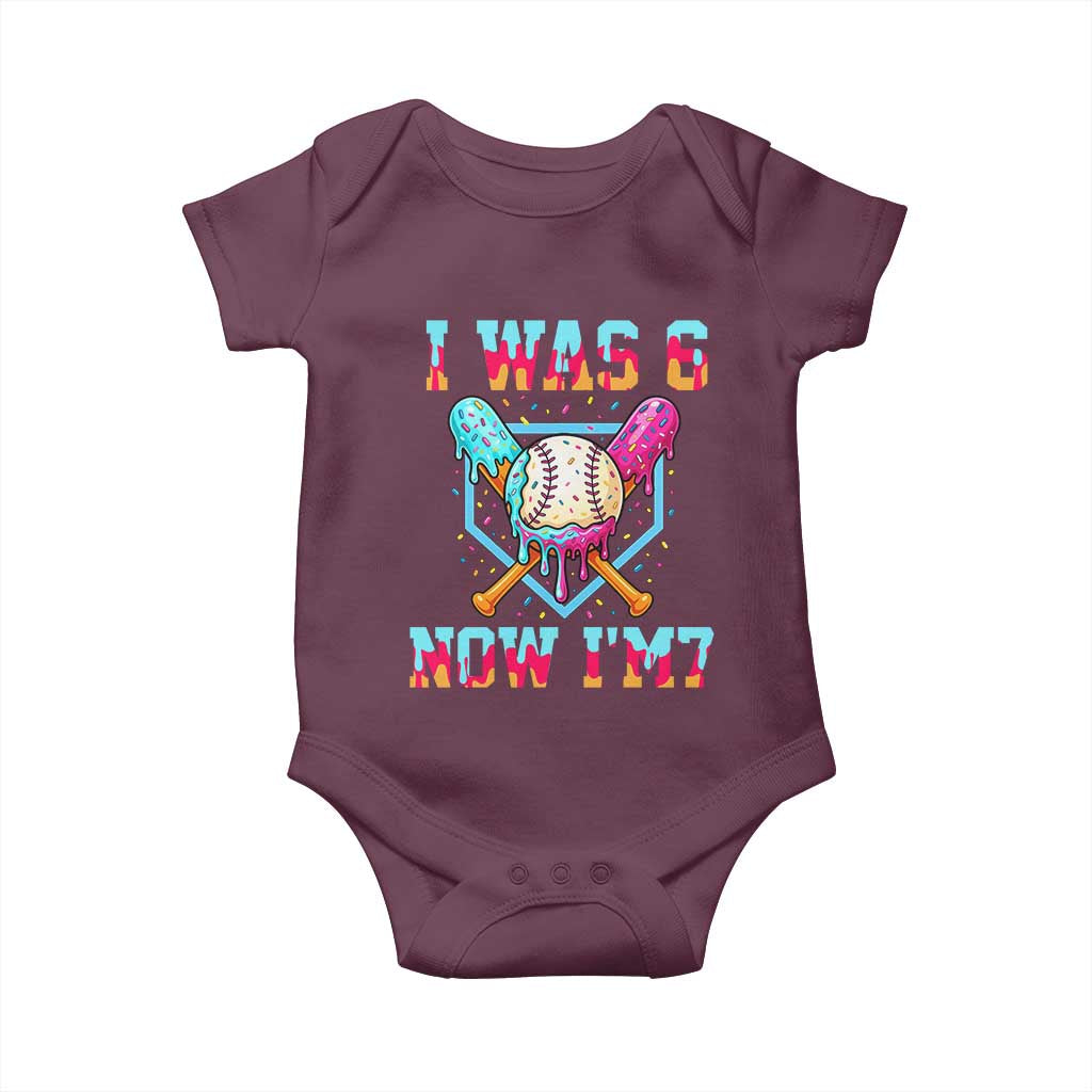 I Was 6 Now I'm 7 Baby Onesie Baseball Ice Cream Drip Number 67 Player 67th Birthday