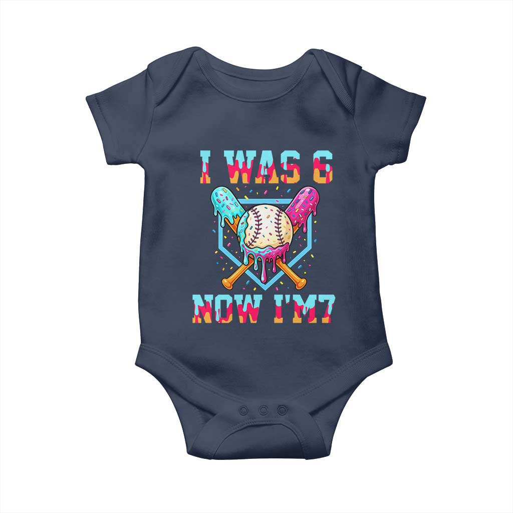 I Was 6 Now I'm 7 Baby Onesie Baseball Ice Cream Drip Number 67 Player 67th Birthday