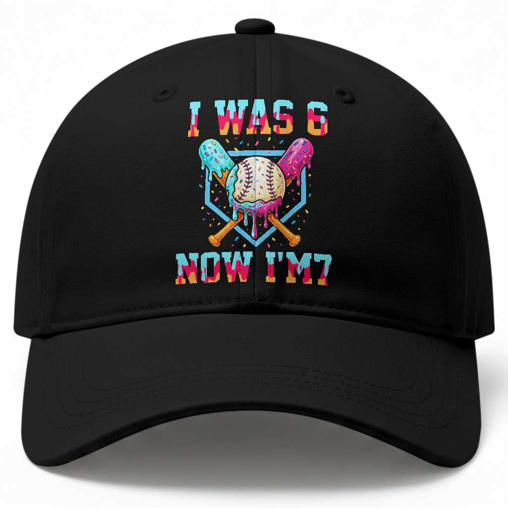 I Was 6 Now I'm 7 Baseball Cap Baseball Ice Cream Drip Number 67 Player 67th Birthday