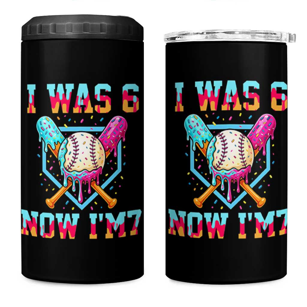 I Was 6 Now I'm 7 4 in 1 Can Cooler Tumbler Baseball Ice Cream Drip Number 67 Player 67th Birthday