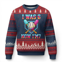 I Was 6 Now I'm 7 Ugly Christmas Sweater Baseball Ice Cream Drip Number 67 Player 67th Birthday