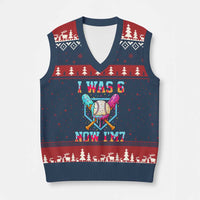 I Was 6 Now I'm 7 V-Neck Knit Sweater Vest Baseball Ice Cream Drip Number 67 Player 67th Birthday