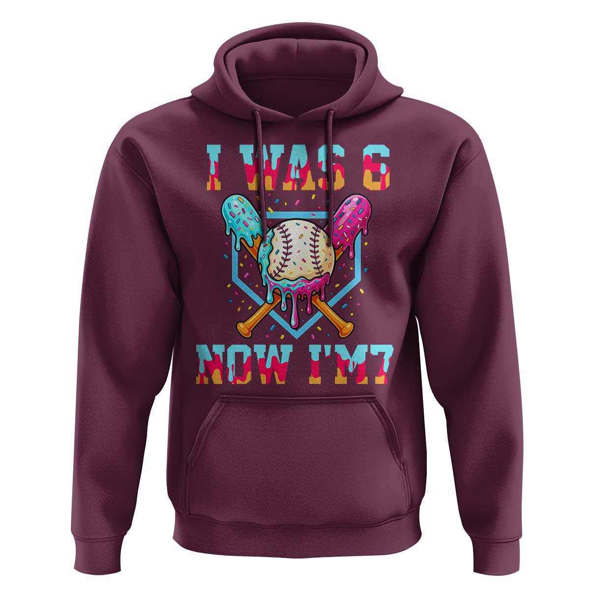 I Was 6 Now I'm 7 Hoodie Baseball Ice Cream Drip Number 67 Player 67th Birthday