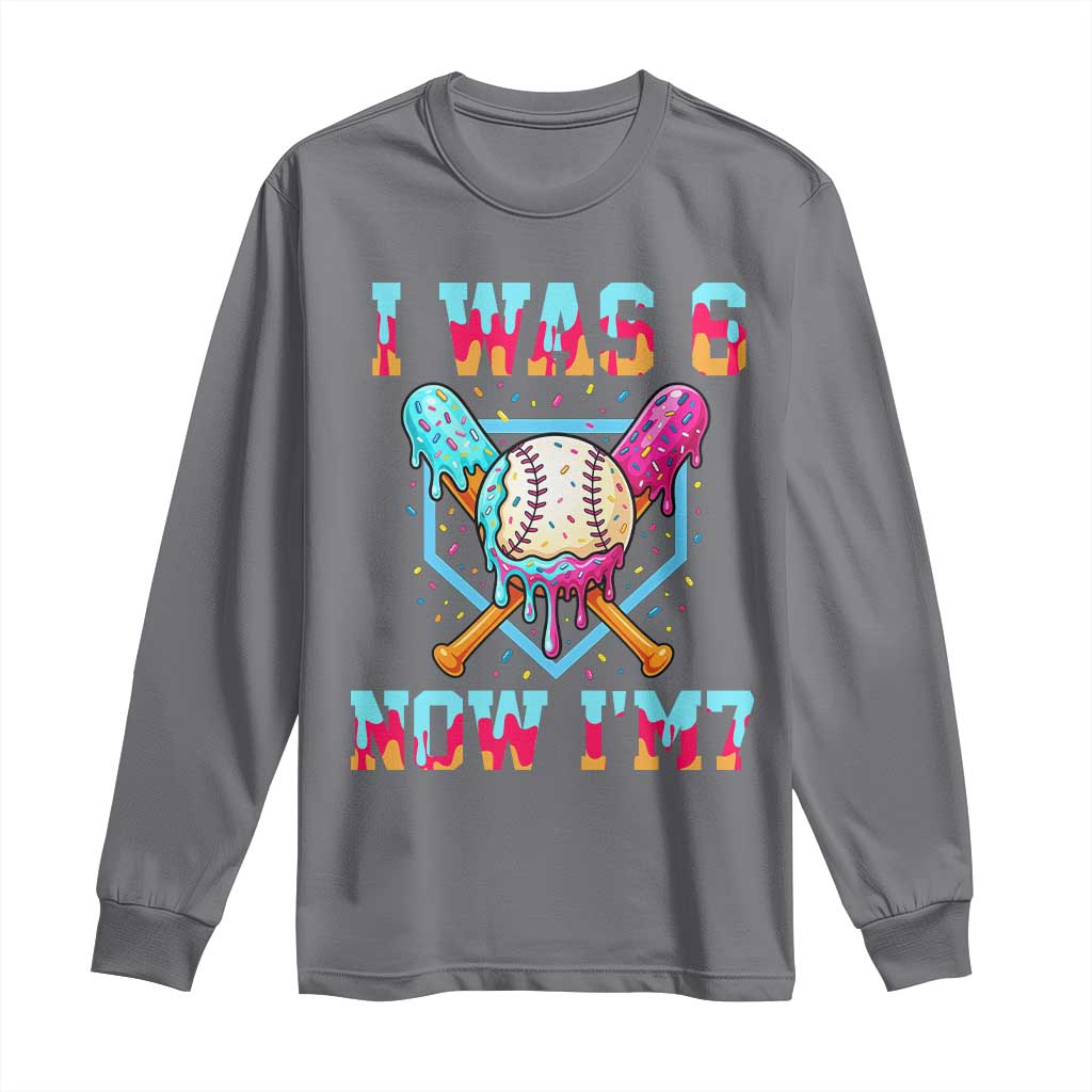 I Was 6 Now I'm 7 Long Sleeve Shirt Baseball Ice Cream Drip Number 67 Player 67th Birthday