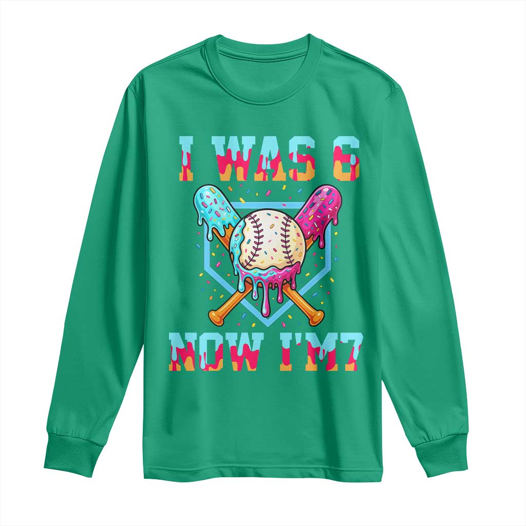 I Was 6 Now I'm 7 Long Sleeve Shirt Baseball Ice Cream Drip Number 67 Player 67th Birthday