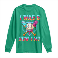 I Was 6 Now I'm 7 Long Sleeve Shirt Baseball Ice Cream Drip Number 67 Player 67th Birthday