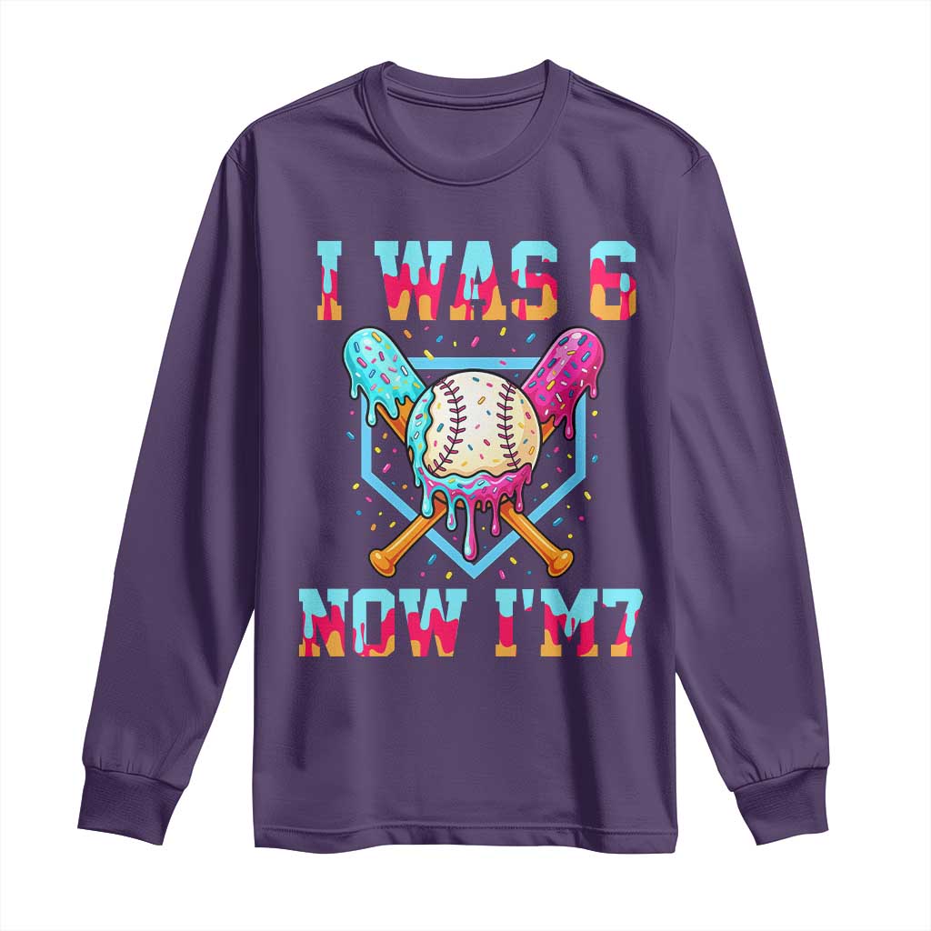 I Was 6 Now I'm 7 Long Sleeve Shirt Baseball Ice Cream Drip Number 67 Player 67th Birthday