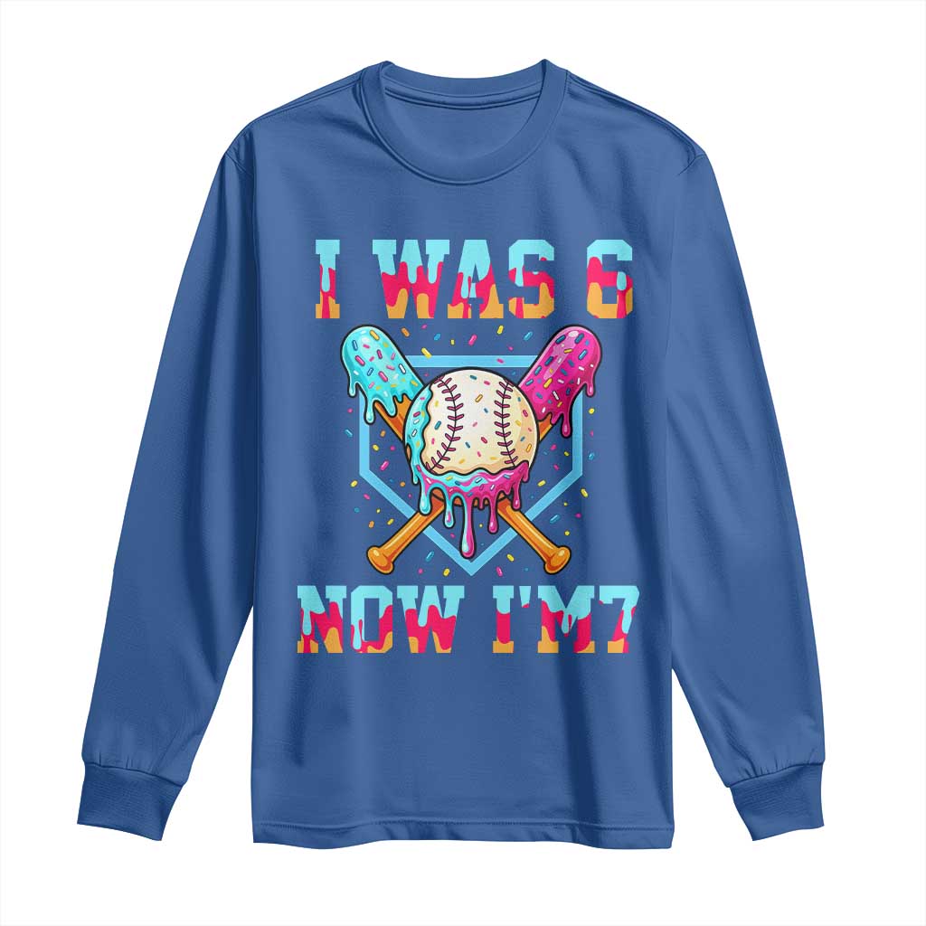 I Was 6 Now I'm 7 Long Sleeve Shirt Baseball Ice Cream Drip Number 67 Player 67th Birthday