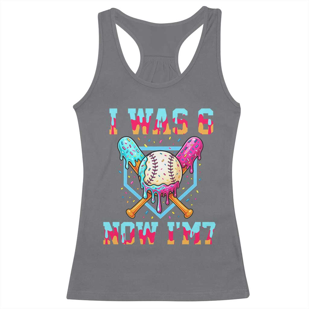 I Was 6 Now I'm 7 Racerback Tank Top Baseball Ice Cream Drip Number 67 Player 67th Birthday