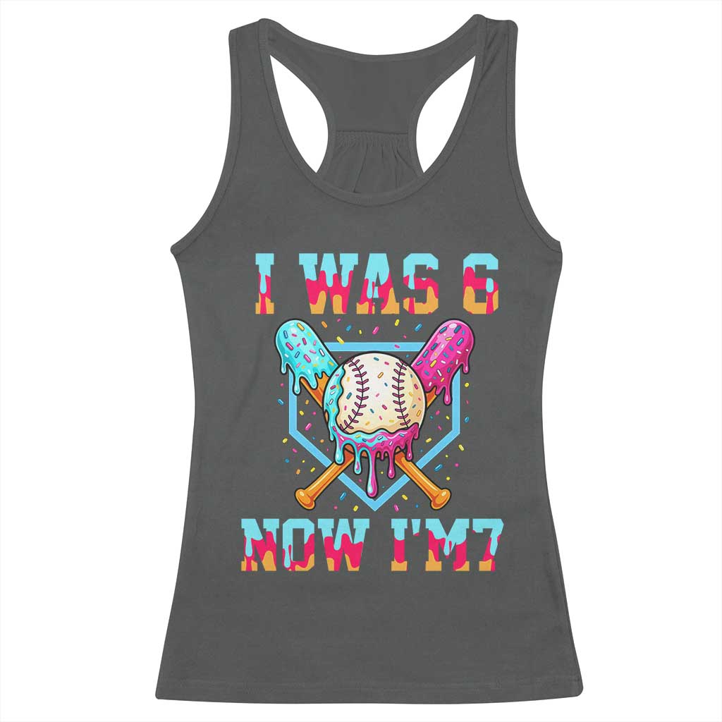 I Was 6 Now I'm 7 Racerback Tank Top Baseball Ice Cream Drip Number 67 Player 67th Birthday
