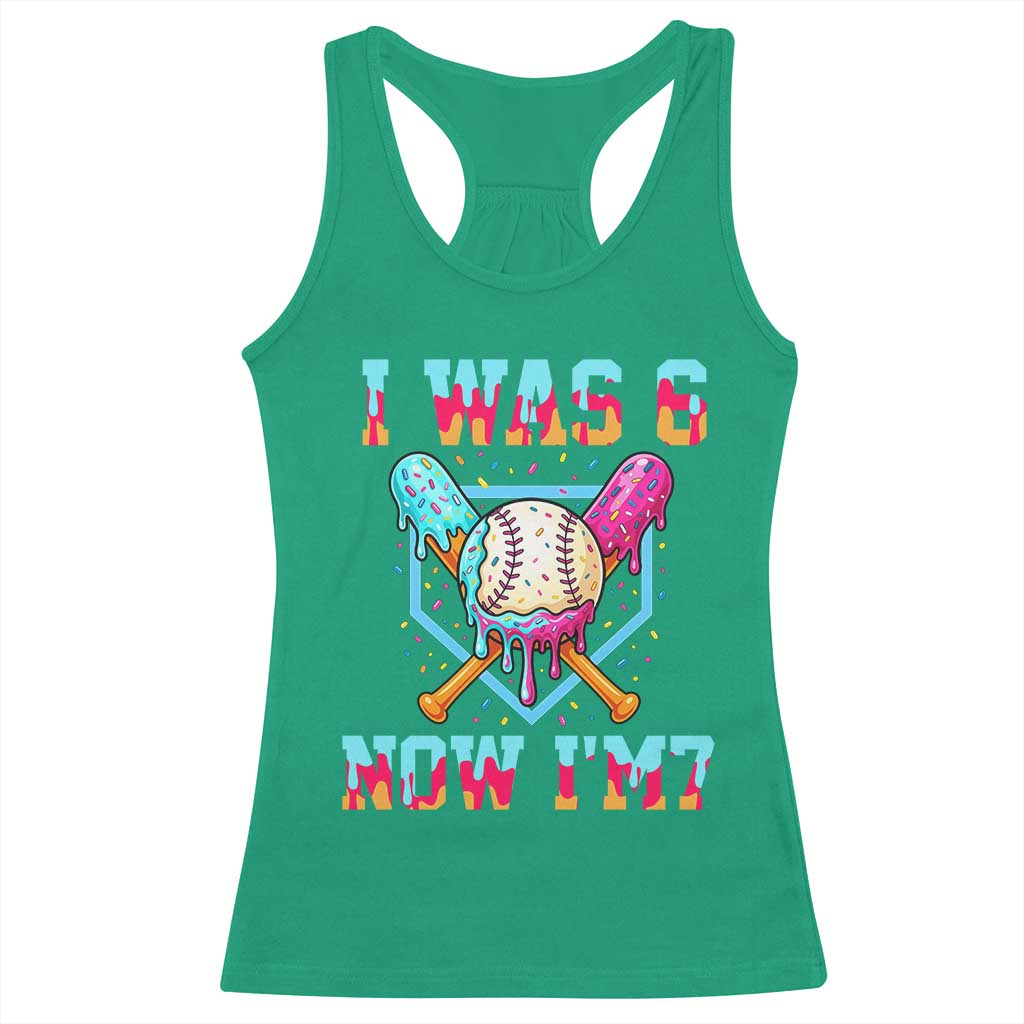 I Was 6 Now I'm 7 Racerback Tank Top Baseball Ice Cream Drip Number 67 Player 67th Birthday
