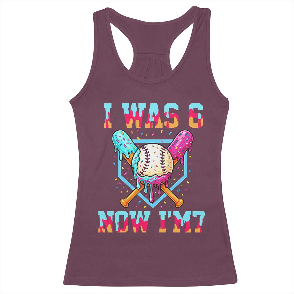 I Was 6 Now I'm 7 Racerback Tank Top Baseball Ice Cream Drip Number 67 Player 67th Birthday