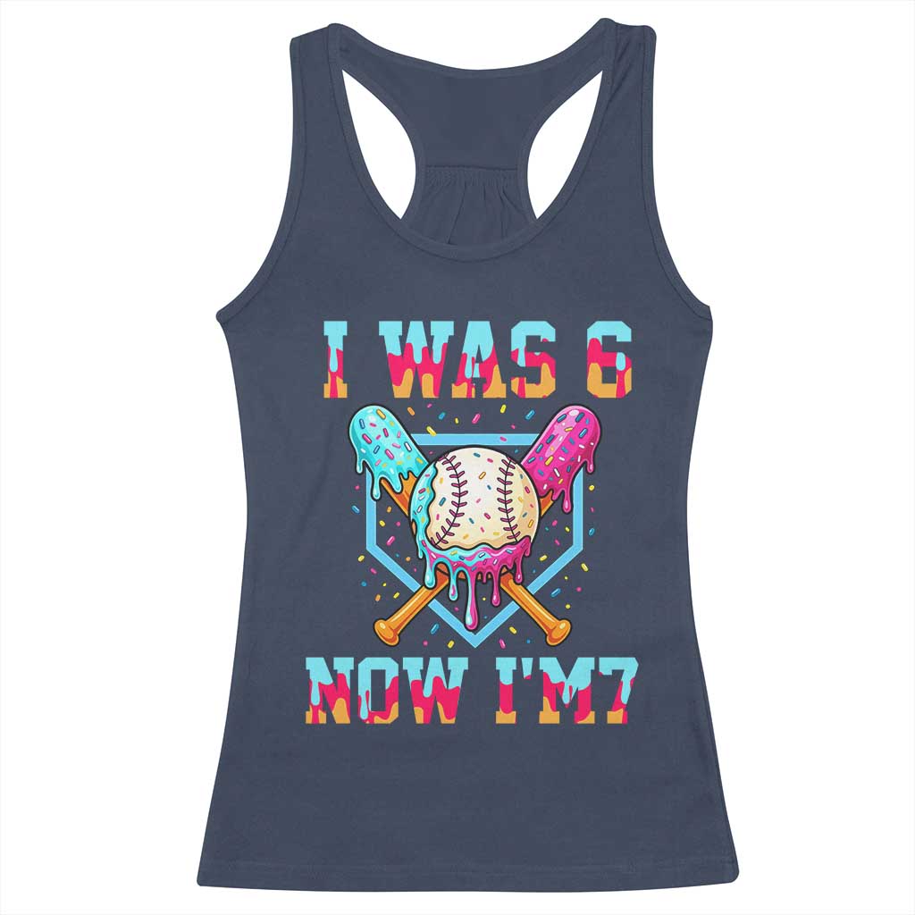 I Was 6 Now I'm 7 Racerback Tank Top Baseball Ice Cream Drip Number 67 Player 67th Birthday
