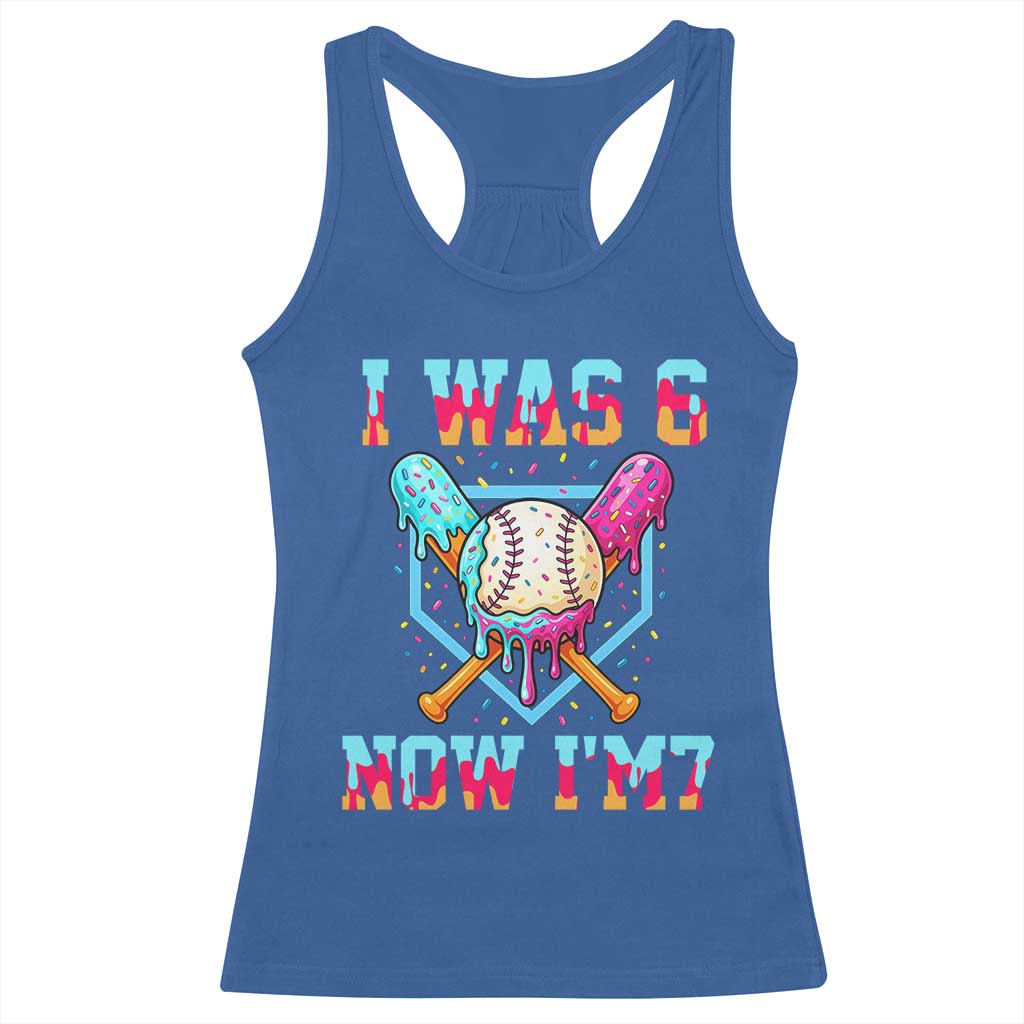 I Was 6 Now I'm 7 Racerback Tank Top Baseball Ice Cream Drip Number 67 Player 67th Birthday