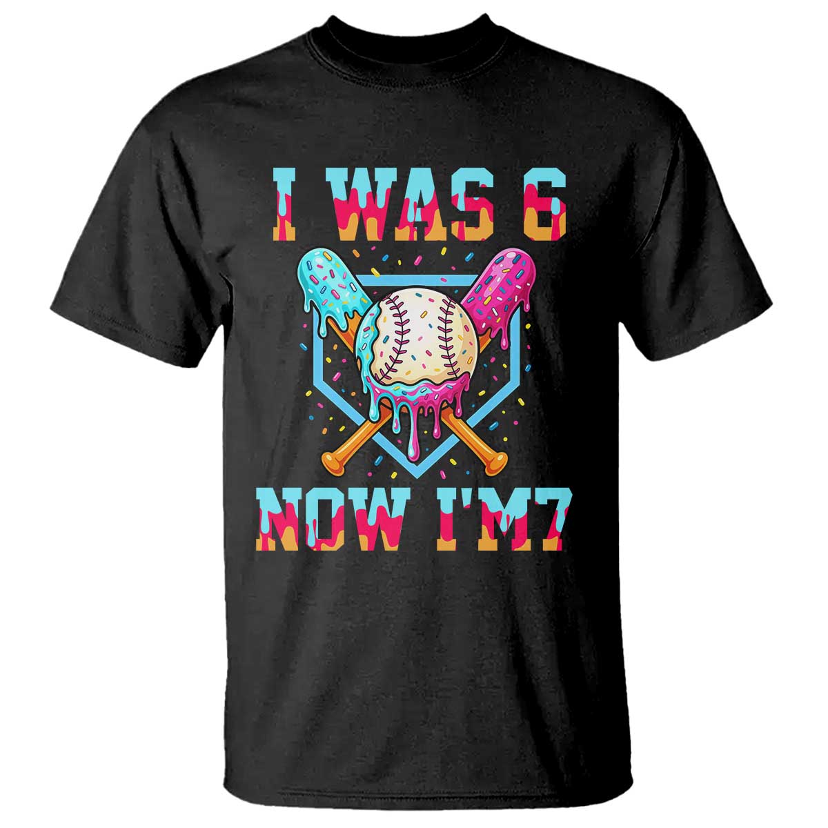 I Was 6 Now I'm 7 T Shirt Baseball Ice Cream Drip Number 67 Player 67th Birthday