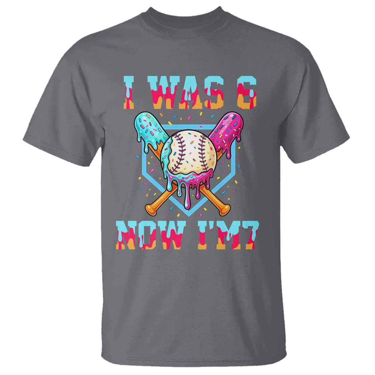 I Was 6 Now I'm 7 T Shirt Baseball Ice Cream Drip Number 67 Player 67th Birthday