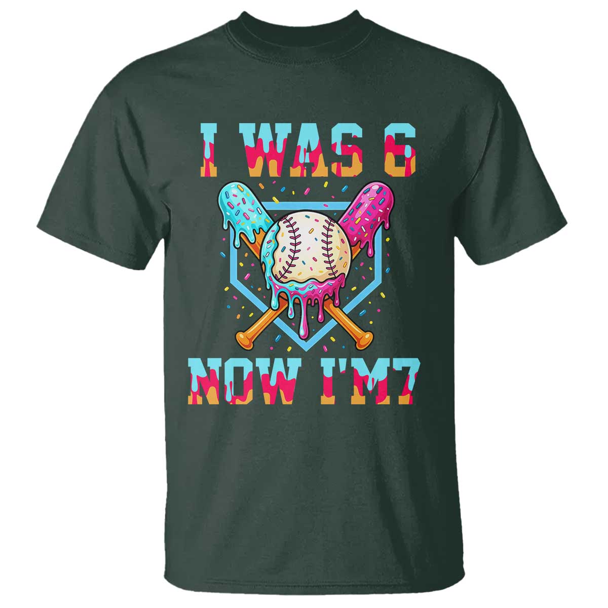 I Was 6 Now I'm 7 T Shirt Baseball Ice Cream Drip Number 67 Player 67th Birthday