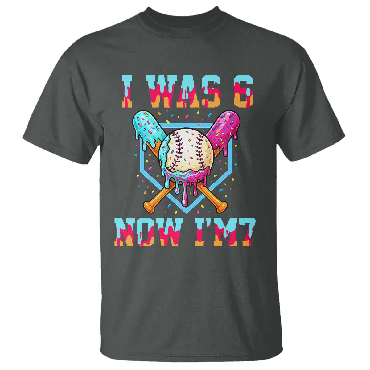 I Was 6 Now I'm 7 T Shirt Baseball Ice Cream Drip Number 67 Player 67th Birthday