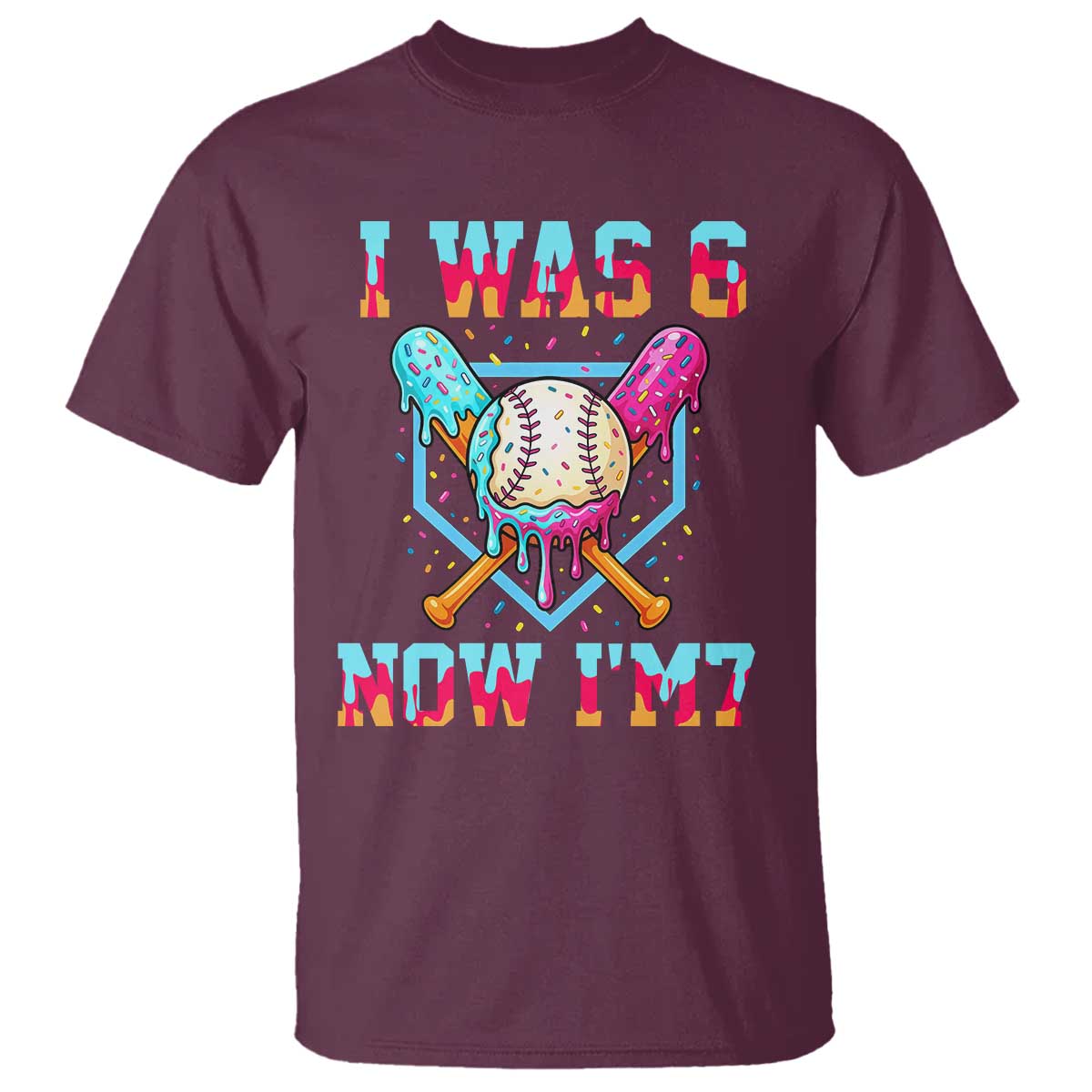 I Was 6 Now I'm 7 T Shirt Baseball Ice Cream Drip Number 67 Player 67th Birthday