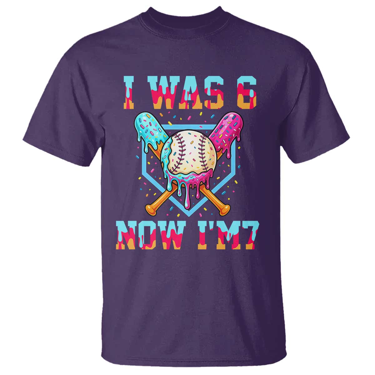 I Was 6 Now I'm 7 T Shirt Baseball Ice Cream Drip Number 67 Player 67th Birthday