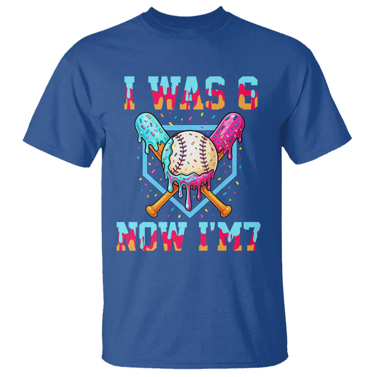 I Was 6 Now I'm 7 T Shirt Baseball Ice Cream Drip Number 67 Player 67th Birthday