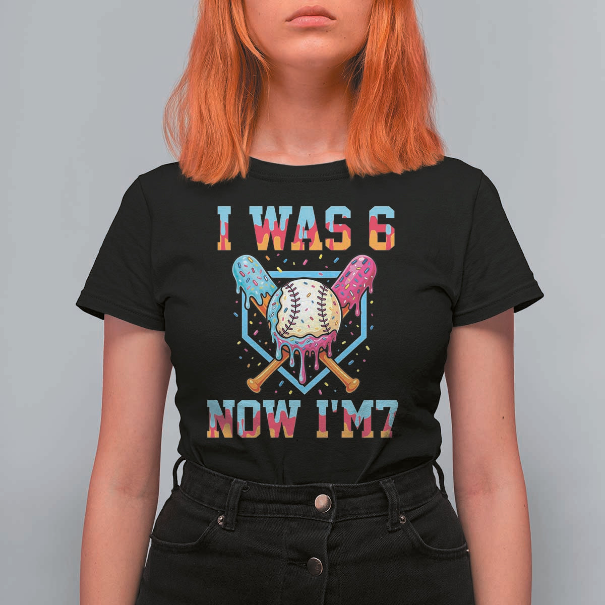 I Was 6 Now I'm 7 T Shirt For Women Baseball Ice Cream Drip Number 67 Player 67th Birthday