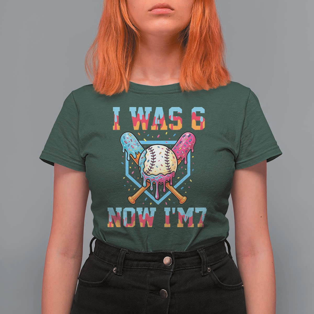 I Was 6 Now I'm 7 T Shirt For Women Baseball Ice Cream Drip Number 67 Player 67th Birthday