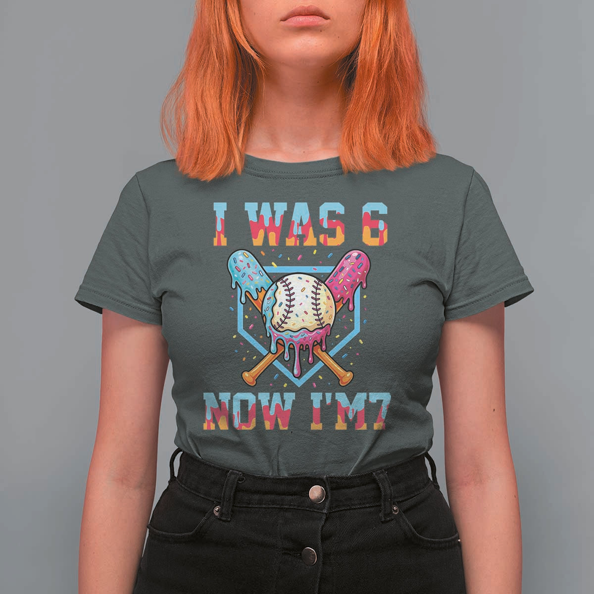 I Was 6 Now I'm 7 T Shirt For Women Baseball Ice Cream Drip Number 67 Player 67th Birthday