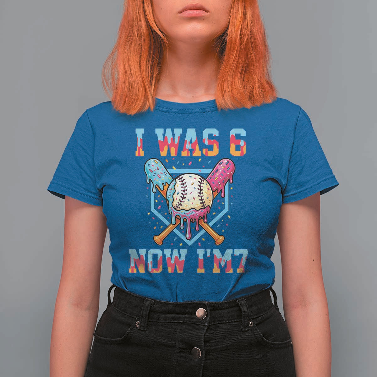 I Was 6 Now I'm 7 T Shirt For Women Baseball Ice Cream Drip Number 67 Player 67th Birthday