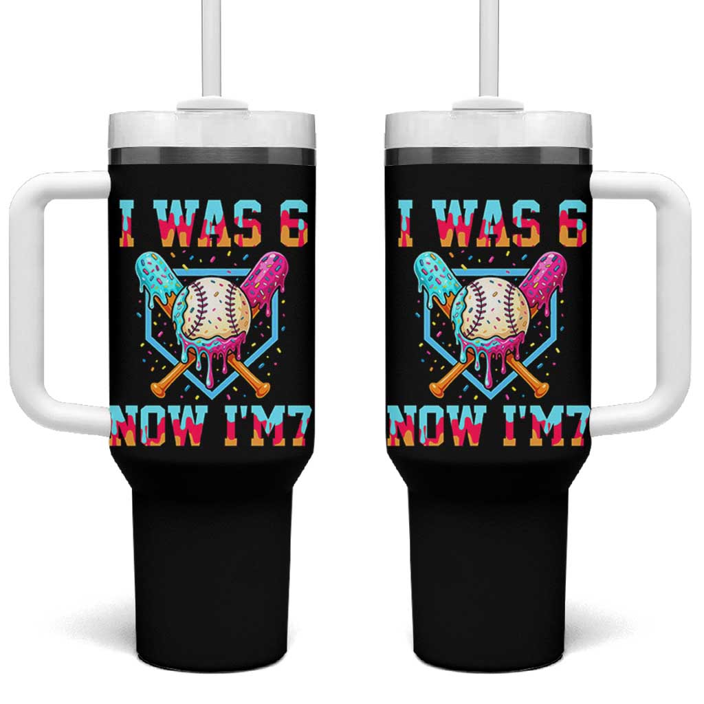 I Was 6 Now I'm 7 Tumbler With Handle Baseball Ice Cream Drip Number 67 Player 67th Birthday