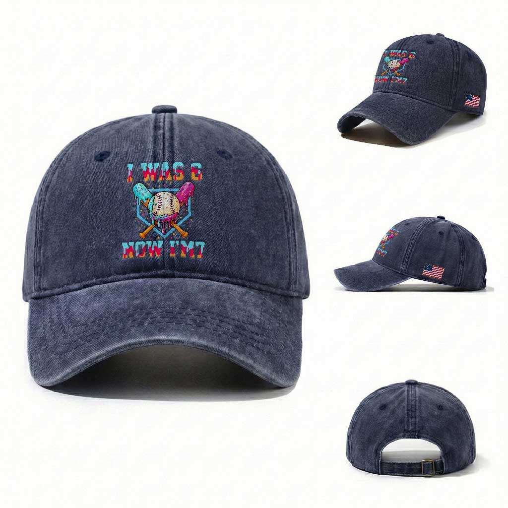 I Was 6 Now I'm 7 Washed Cotton Baseball Cap Baseball Ice Cream Drip Number 67 Player 67th Birthday