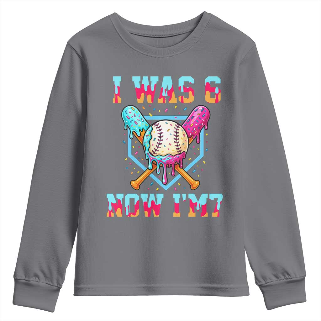 I Was 6 Now I'm 7 Youth Sweatshirt Baseball Ice Cream Drip Number 67 Player 67th Birthday