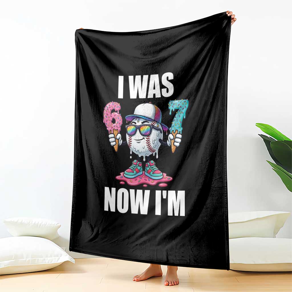 I Was 6 Now I'm 7 Throw Blanket Baseball Ice Cream Drip Number 67 Player